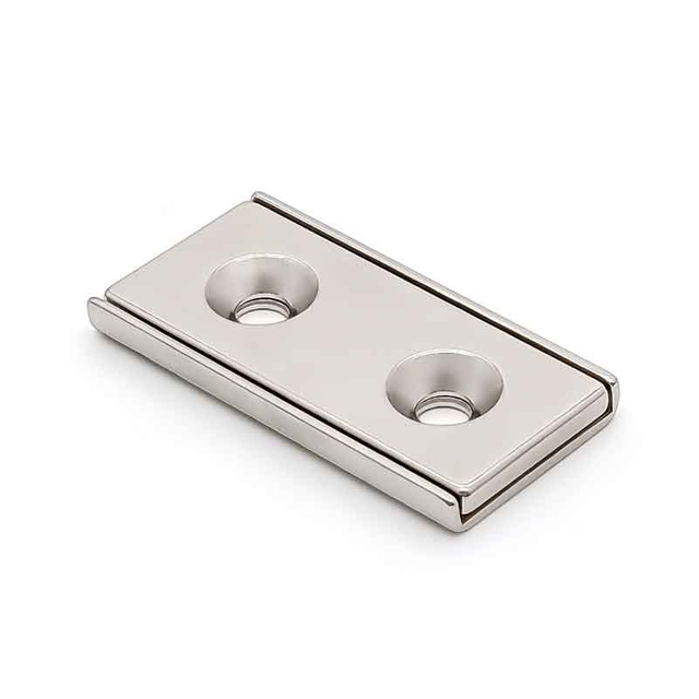 โรงงานราคาราคาถูก Rare Earth แม่เหล็กถาวร 20kg30kg ที่มีประสิทธิภาพ FORCE BLOCK Shape Double Countersunk Hole NdFeB ช่องแม่เหล็ก